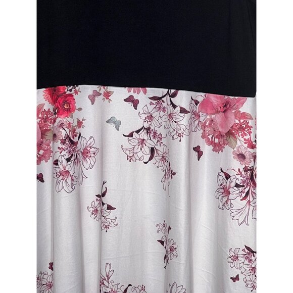 Sleeveless Black & Floral Butterfly Print Stretch Summer Lightweight Dress Large - Picture 6 of 12